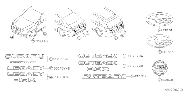 2018 Subaru Outback Letter Mk Diagram for 93079AL030