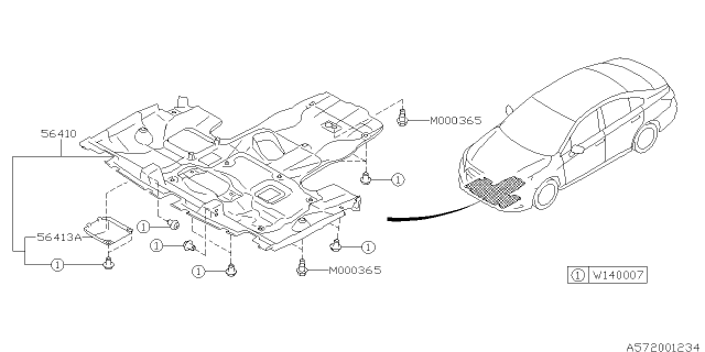 2019 Subaru Outback Under Cover Complete Front Diagram for 56410AL00A