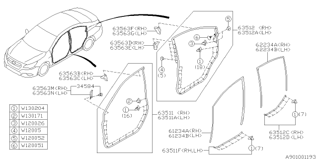 2015 Subaru Outback Glass Run Rear Door RH Diagram for 63527AL04B