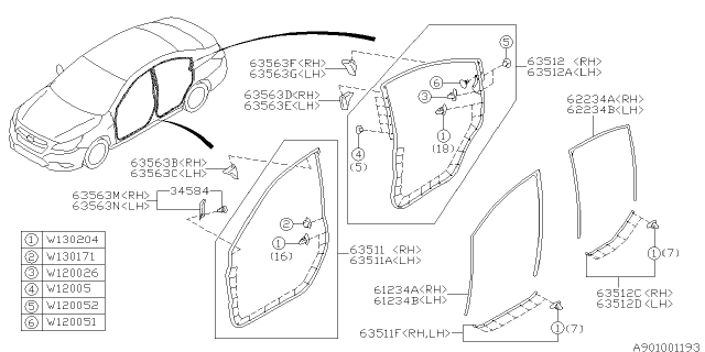 2015 Subaru Outback Glass Run Front Door RH Diagram for 63527AL00B