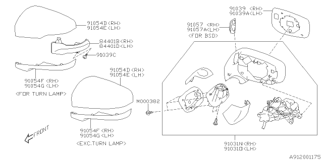 2018 Subaru Legacy Cover Cap Out Mirror Diagram for 91054FL10AE9