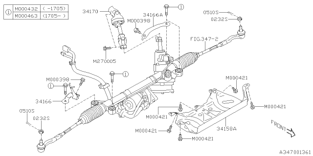 2017 Subaru Legacy Steering Universal Joint Assembly Diagram for 34170AL000