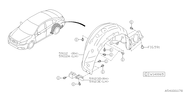 2015 Subaru Legacy Mud Guard Rear Left Diagram for 59122AL06A