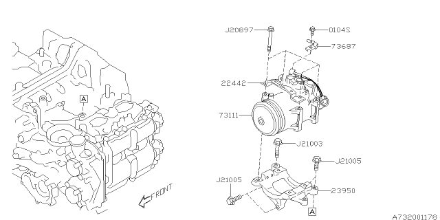 2018 Subaru Legacy Compressor Assembly Diagram for 73111AL00A