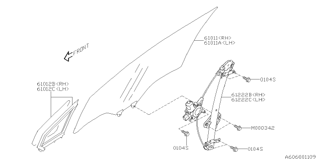 2019 Subaru Legacy Glass Assembly Door Front RH Diagram for 61011AL10A