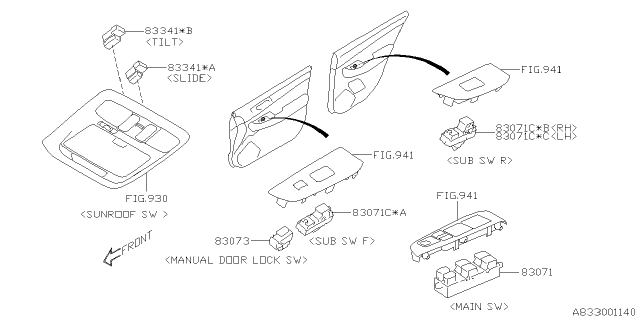 2019 Subaru Legacy Power Window Switch Assembly Diagram for 83071AL55B