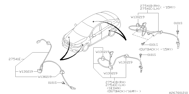 2015 Subaru Outback Sensor Assembly Rear Right Diagram for 27540AL10A