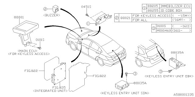 2019 Subaru Legacy KEYLESS Entry Unit Diagram for 88035AL35A