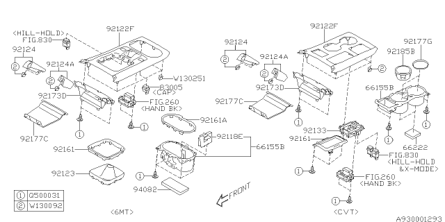 2015 Subaru Legacy Cup Holder Assembly Diagram for 92134AL000