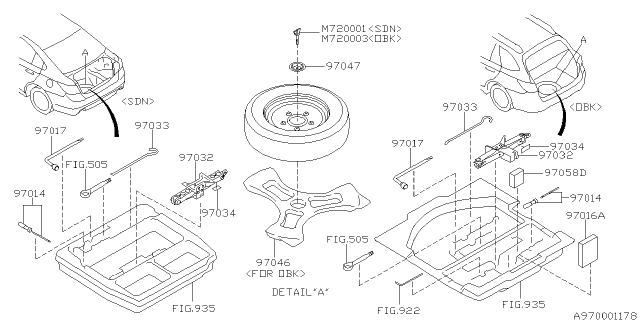 2015 Subaru Outback Wheel Nut Wrench Diagram for 97017AL00A