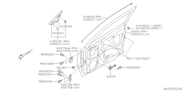 2016 Subaru Outback Cover A Pillar Assembly L Diagram for 65250AL11A