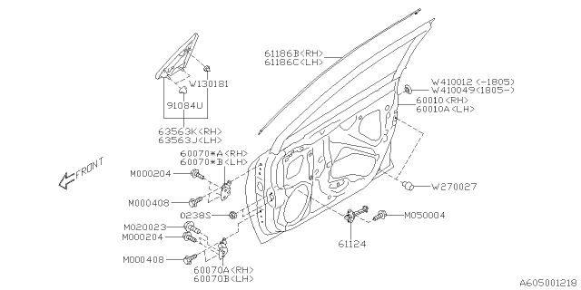 2016 Subaru Outback Hinge Assembly Front Door Diagram for 60079AL01B