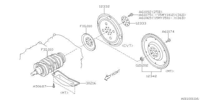 2015 Subaru Legacy FLYWHEEL Assembly Flexible Diagram for 12342AA110