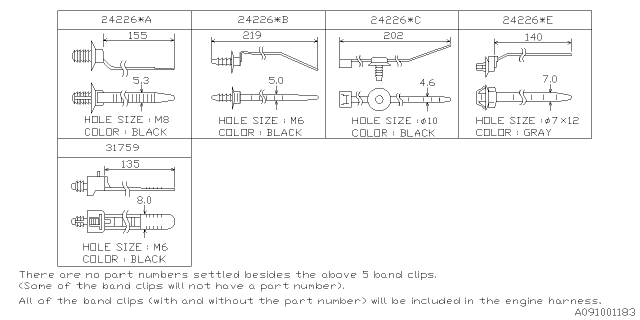 2019 Subaru Outback Band Clip Diagram for 24226AA21A