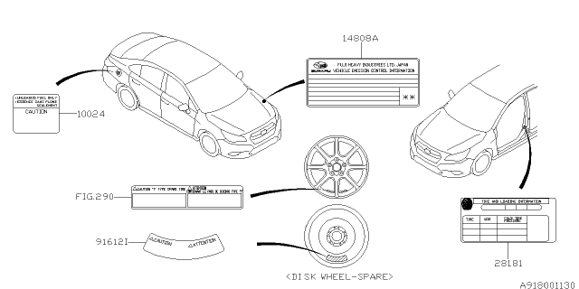 2015 Subaru Outback Label - Caution Diagram