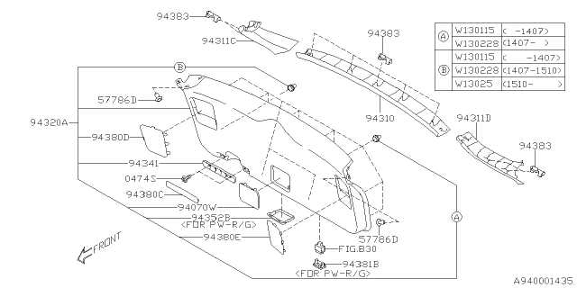 2016 Subaru Outback Holder Rear Gate Board Diagram for 94383AL01A