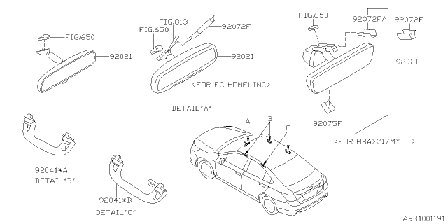 2017 Subaru Legacy Mirror Assembly HBA Diagram for 92021AL03A