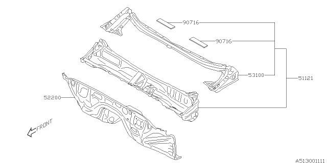 2015 Subaru Legacy Toe Board & Front Panel & Steering Beam Diagram