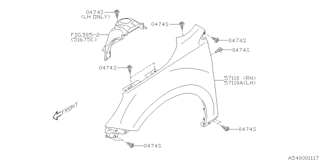 2018 Subaru Legacy Fender Front LH Sdn Diagram for 57120AL01A9P