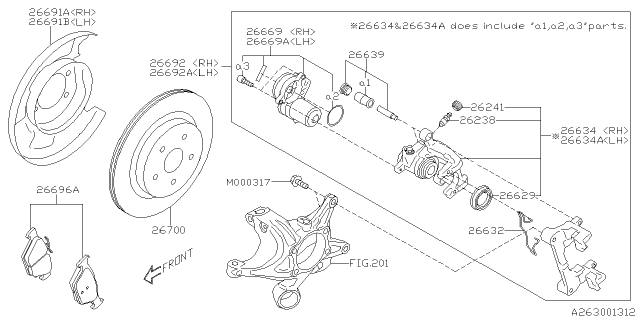 2016 Subaru Legacy CALIPER Body Kit Rear LH Diagram for 26634AL03A