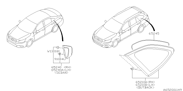 2015 Subaru Legacy Glass Assembly Rear Quarter Rear Diagram for 65209AL10A