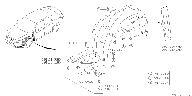 2015 Subaru Legacy Mud Guard Assembly Front RH Diagram for 59110AL00B