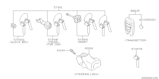 2015 Subaru Legacy Key Kit & Key Lock Diagram 2