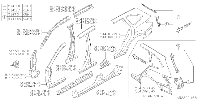 2018 Subaru Legacy Reinforcement Rail Side O FORH Diagram for 51456AL33A9P