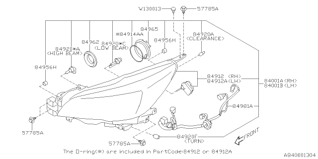 2016 Subaru Outback Driver Side Headlamp Assembly Diagram for 84001AL01A