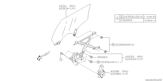 2008 Subaru Forester Regulator Assembly Rear RH Diagram for 62222SA000