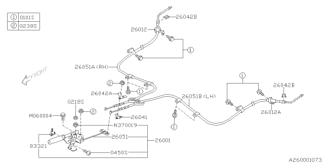 2007 Subaru Forester Guide Hand Brake Cable LH Diagram for 26012AA032
