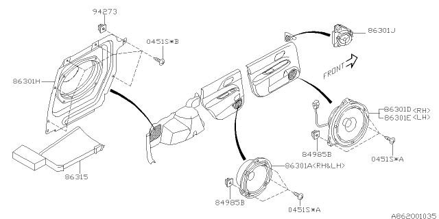 2008 Subaru Forester Speaker Door Front RH Diagram for 86301AG001