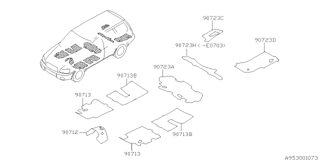 2003 Subaru Forester SILENCER Rear Floor RH Diagram for 90723SA000