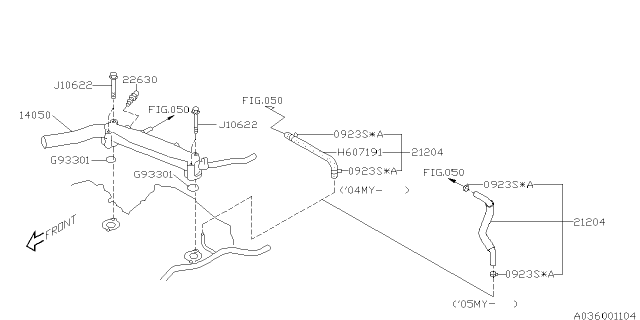 2003 Subaru Forester Pipe Complete Water Diagram for 14050AA351