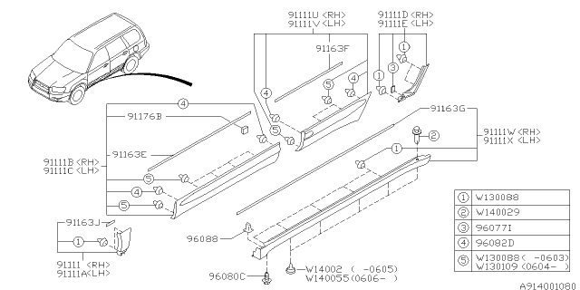 2005 Subaru Forester Outer Garnish Diagram 4