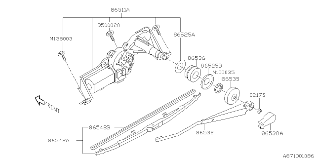 2003 Subaru Forester Rear Wiper Blade Assembly Diagram for 86542FC110