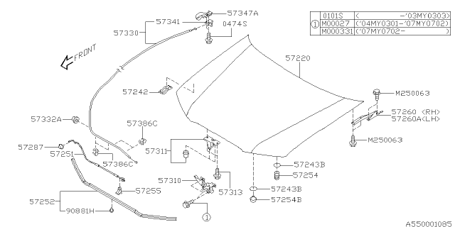 2007 Subaru Forester Clamp Front Hood Stay Diagram for 57255SA000