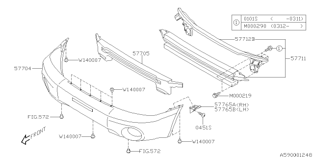 2004 Subaru Forester Back Beam Complete Front Diagram for 57712SA000