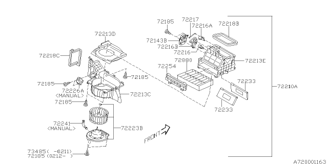 2003 Subaru Forester Blower & Cooling Unit Diagram for 72210SA010
