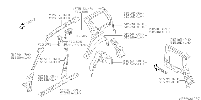 2008 Subaru Forester Pillar Complete Front In Up LH Diagram for 51522SA0109P