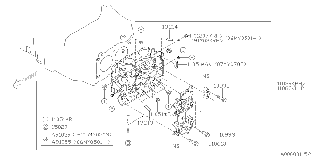 2007 Subaru Forester Cylinder Head Assembly Diagram for 11039AB890