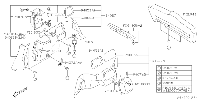 2003 Subaru Forester Pocket Rear Quarter Trim RH Diagram for 94076SA000ND