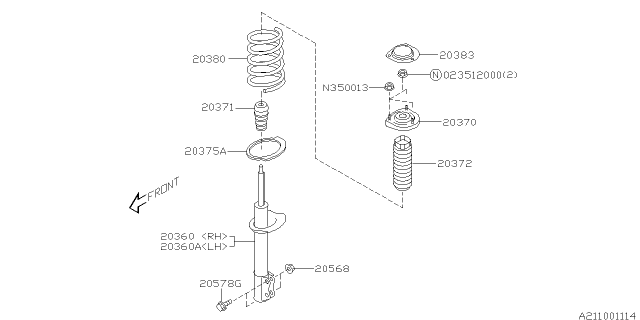 2005 Subaru Forester Rear Coil Spring Diagram for 20380SA020