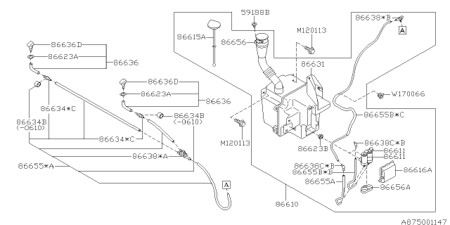 2007 Subaru Forester Front Washer Reservoir Diagram for 86631SA051