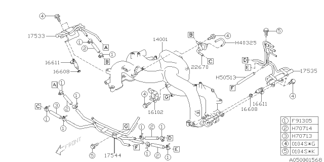 2004 Subaru Forester Seal Fuel INJECTOR Diagram for 16608AA030