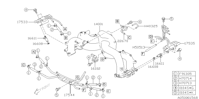 2004 Subaru Forester INJECTOR Sub Assembly Diagram for 16611AA430