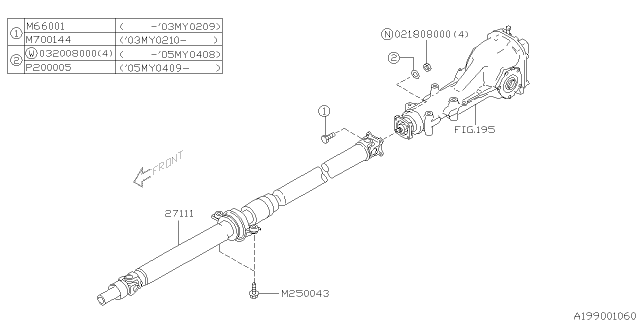 2006 Subaru Forester Rear-Drive Shaft Assembly Diagram for 27111SA060