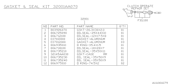 2007 Subaru Forester Manual Transmission Gasket & Seal Kit Diagram