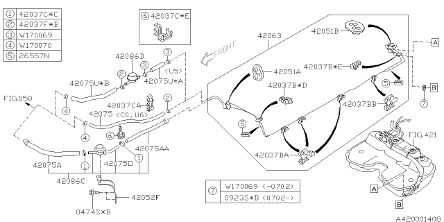 2007 Subaru Forester GROMMET Fuel Pipe Rear Diagram for 42051SA010