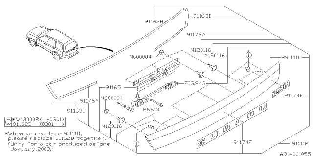 2003 Subaru Forester GARNISH Assembly Rear Gate B Diagram for 91112SA480